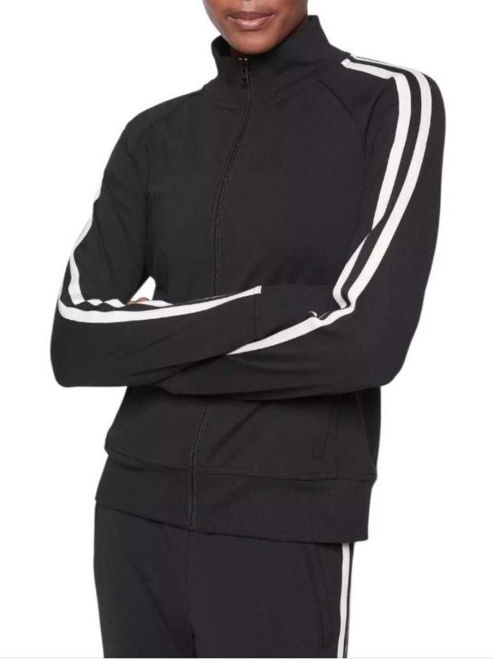 Athleta Full Zip Track Jacket size XL black with white stripes